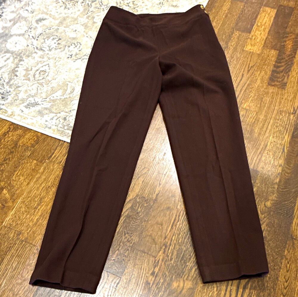 Lauren Ralph Lauren Women’s Brown Solid Dress Pants Flat Front Wool Blend 4